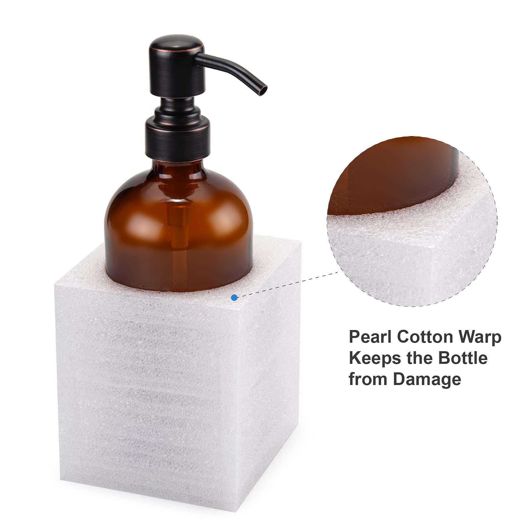 AmazerBath Amber Glass Soap Dispenser, 2 Pack Thick Glass Soap Dispenser with Bronze Stainless Steel Pumps, 17 Oz Hand Soap Dispenser Bottle for Liquid Lotion, Bathroom Kitchen Dish Soap Dispenser