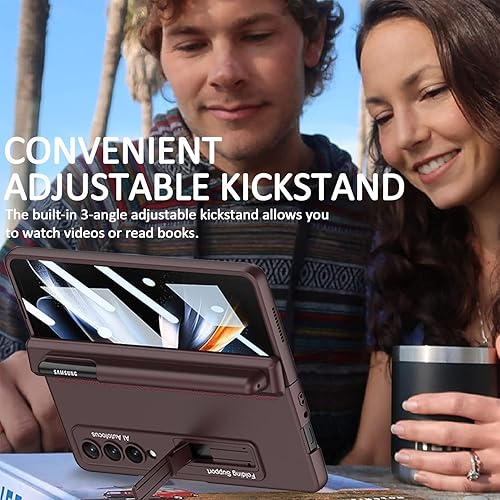 Miniatura 4 de Miimall Funda para Samsung Galaxy Z Fold 4 con soporte para bolígrafo, protector de pantalla integrado y soporte ajustable y bisagra magnética todo