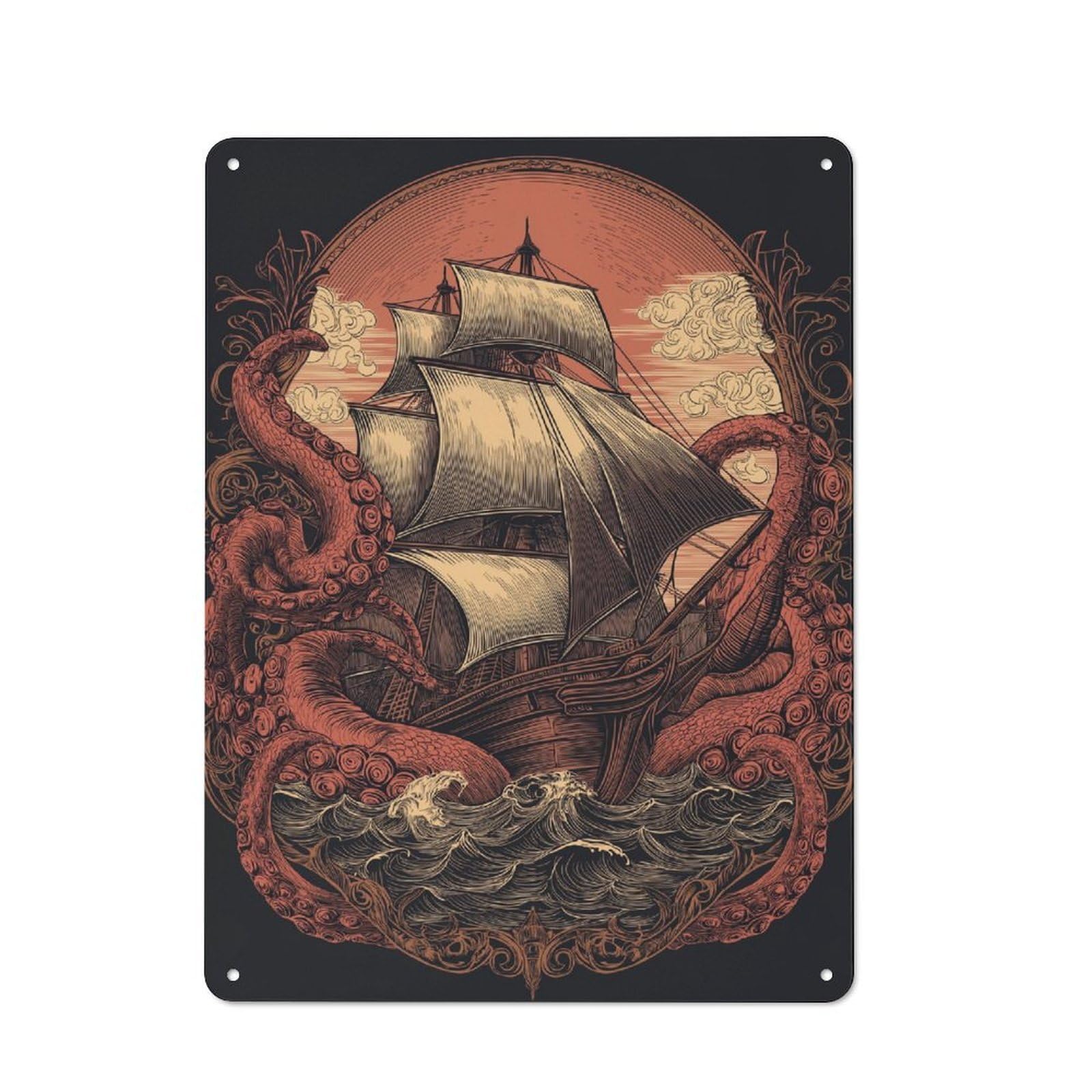 Junmoney Kraken's Wrath Rustic Metal Sign 40X30cm, Country Vintage Country Wall Plaque For Cottage, Kitchen, Hallway Or Breakfast Nook