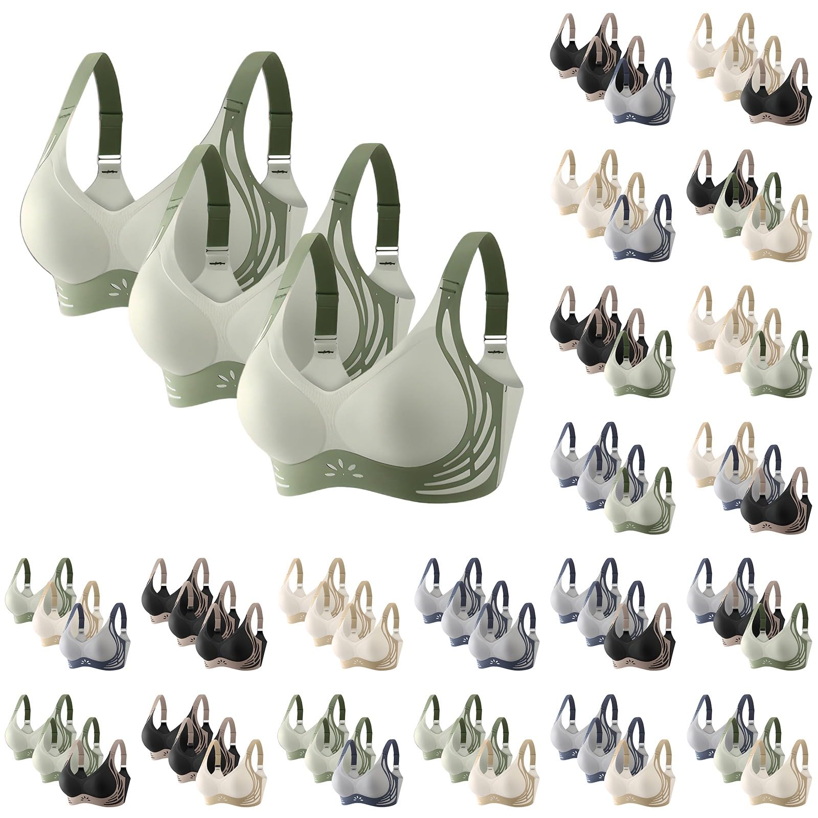 Biustonosze plus size dla kobiet UK Push Up Obwisłe piersi 3 szt. Bezszwowe, bezszwowe podparcie pleców z fiszbinami Podnoszenie bez fiszbin Biustonosz damski Freeolder Komfort na co dzień Duży biust