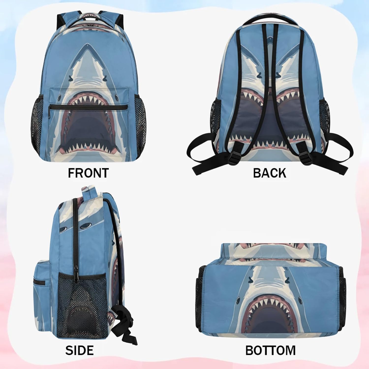 Shark Mouth Print Backpack Set, Backpack with Lunch Box Gifts Set for Women Men, Multifunction 2Pcs Laptop Travel Picnic Camping Backpack with Lunch Bag