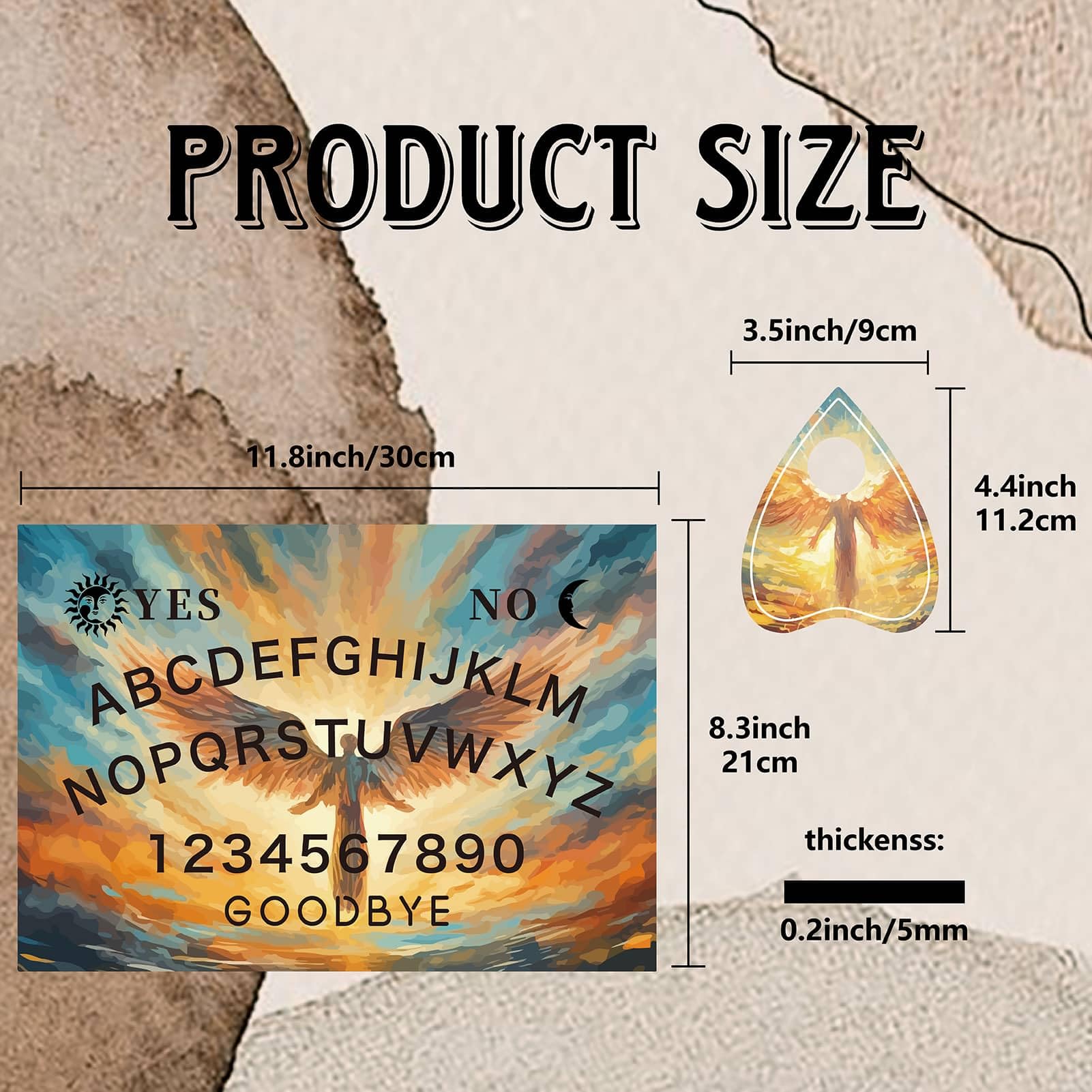 CREATCABIN Angel Fairy Pendulum Dowsing Divination Board Wooden Spirit Board Pendulum Board Talking Board Kit Metaphysical Message with Planchette for Witchcraft Altar Supplies 11.8x8.3Inch - Image 2