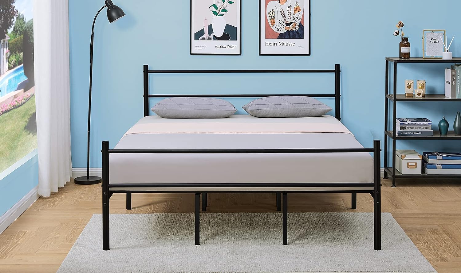 GreenForest Queen Bed Frame with Headboards Heavy Duty 14 Support Legs Platform Bed Frame Mattress Foundation Box Spring Replacement,Black