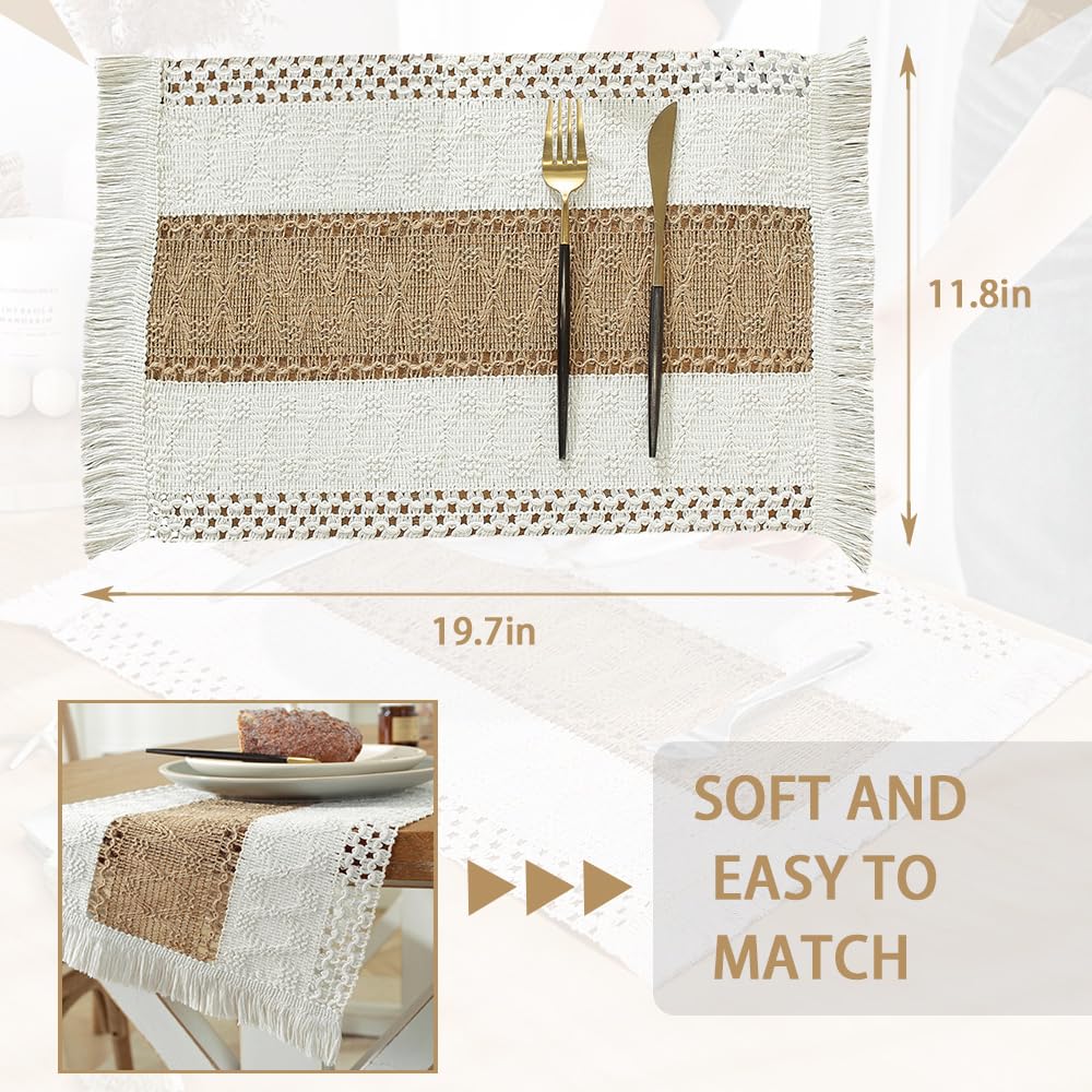 Set Tovagliette Bohemien Zology - 6 Pezzi, In Iuta E Cotone, Fatte A Mano, Rustiche - Foto 9