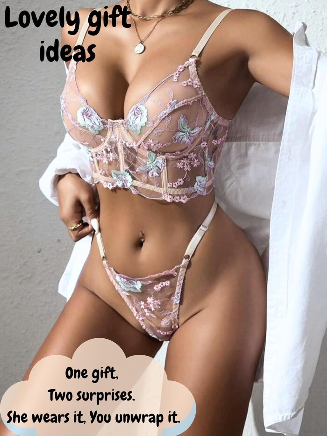 Floral Embroidered Sheer Lingerie Sets for Women Sexy, Lace Bustier Sexy Lingerie for Women, Bra and Panty Sets