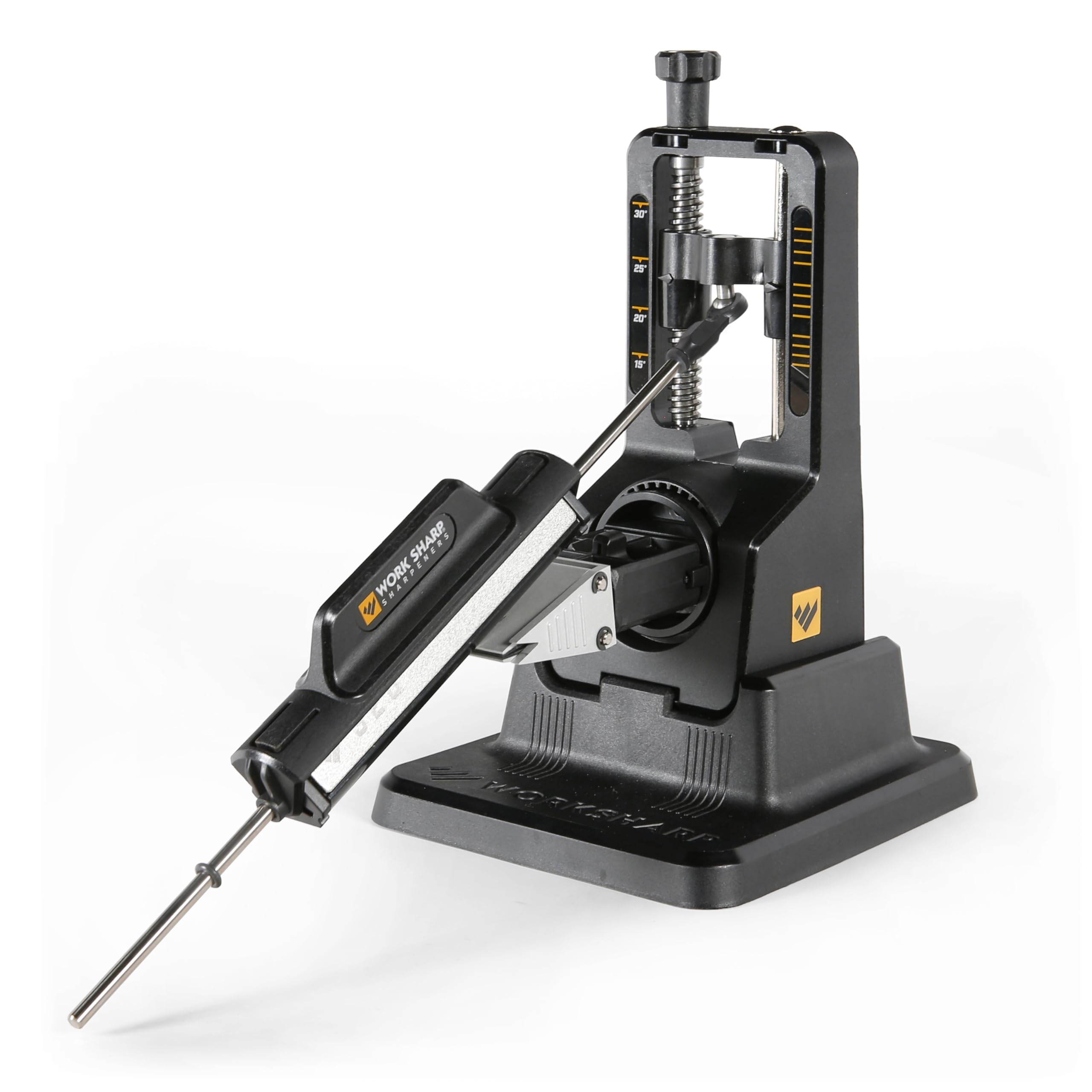 WORK SHARP™® Precision Adjust Elite - Profi Messerschärfer mit Winkel 15-30°- Diamant Messerschleifer manuell - Schärfsystem Set mit 3x Tri-Brasive-Griff 220, 320, 400, 600, 800, Keramik & Leder