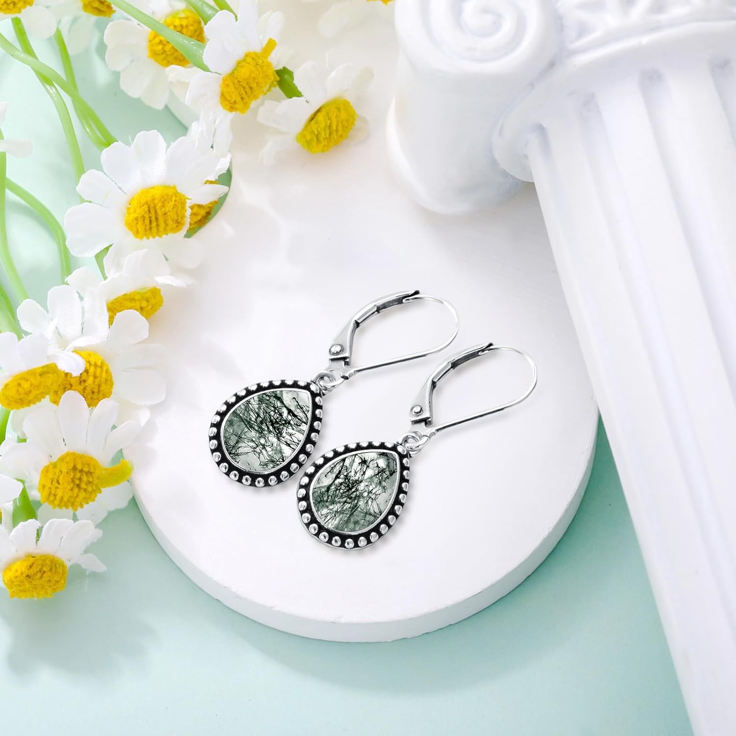 925 Sterling Silver Vintage Teardrop Dangle Drop Leverback Earrings for Women Hypoallergenic - Image 2