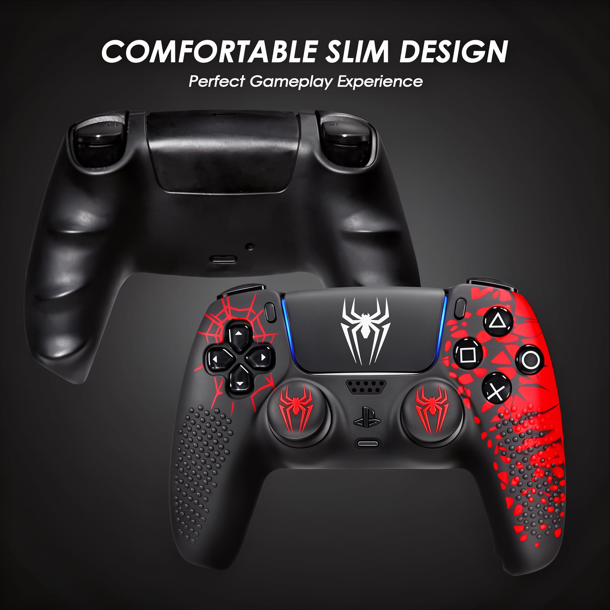 Anti-Slip Cover Compatible with PS5 Controller, Silicone Skin & Grip Cover with Thumb Grips, Touchpad Sticker - Protective Case/Non-Slip PS 5 Controller Accessories Kit (Red-SM Edition) — Amazon image 2