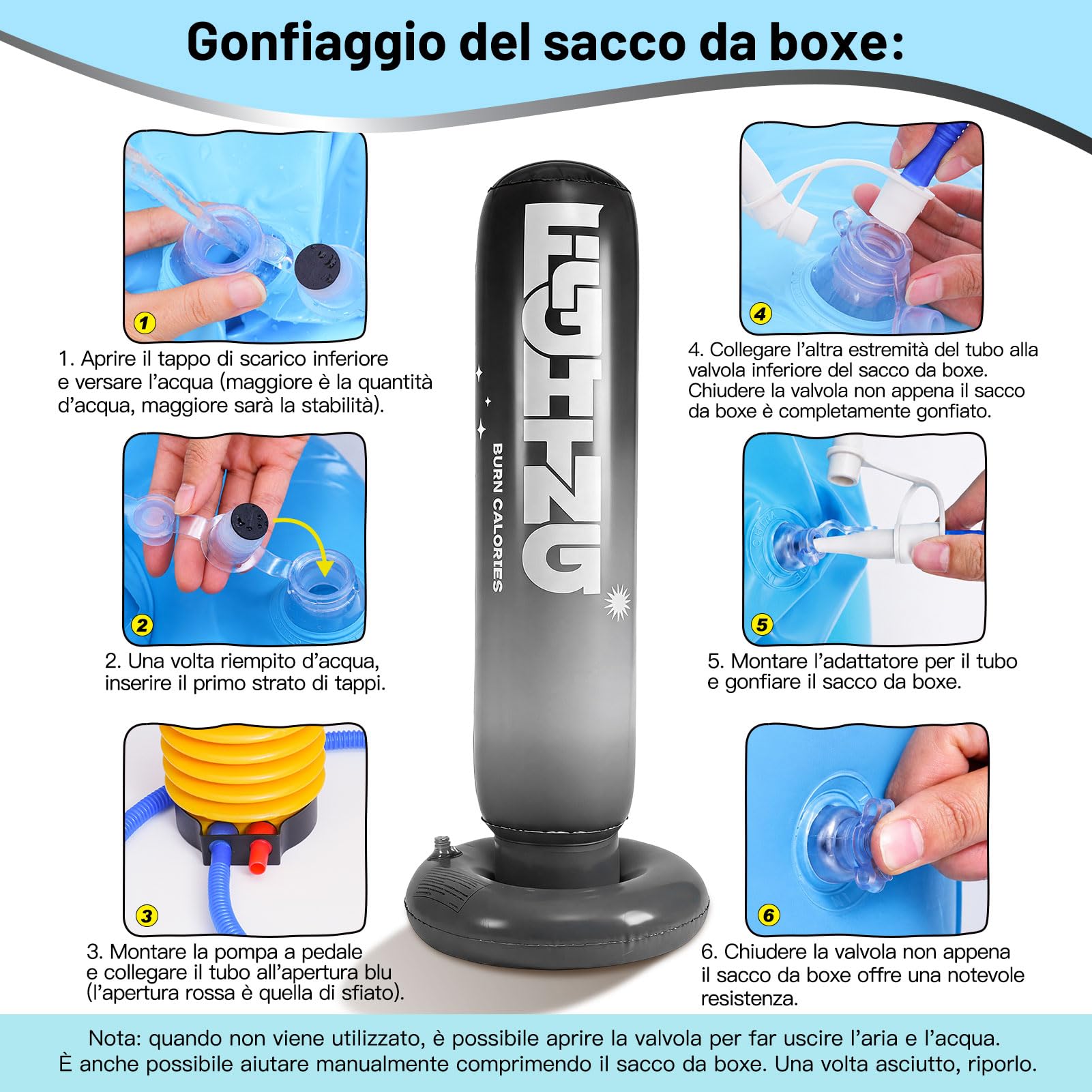 CYFIE Sacco da boxe gonfiabile con guanti da boxe e pompa, 150 cm, sacco da boxe autoportante, attrezzatura per allenamento MMA Muay Thai Fitness
