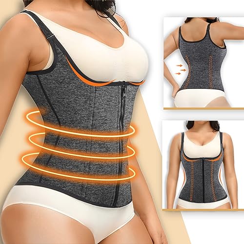Miniatura 3 de Chaleco de entrenamiento de cintura para mujer, corsé de cremallera para control de abdomen de neopreno, camiseta ceñidora con correas