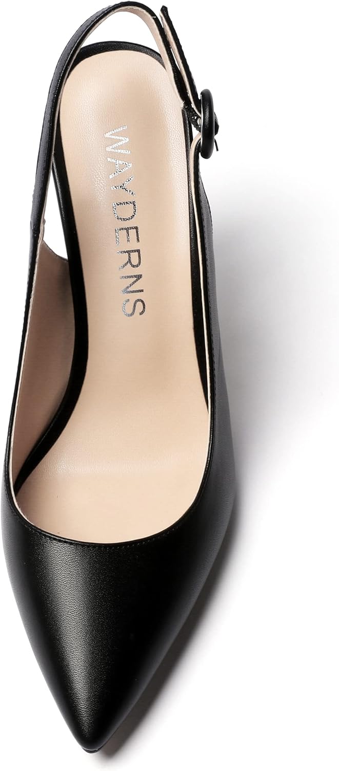 WAYDERNS Womens Party Slingback Pointed Toe Matte Sexy Adjustable Strap Buckle Stiletto High Heel Pumps Shoes 4 Inch