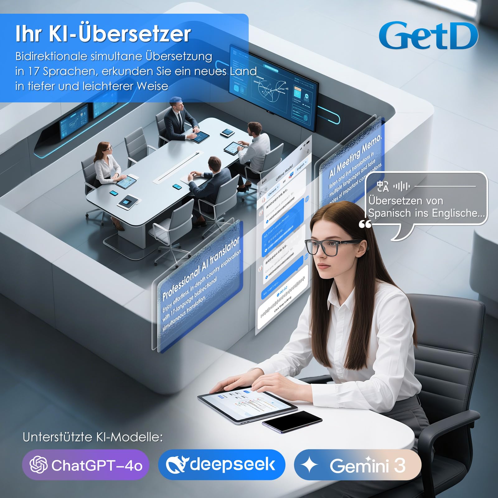 GetD Occhiali Intelligenti, Occhiali Audio Bluetooth Open-Ear con Altoparlante e Doppio Microfono, Occhiali da Sole Polarizzati TAC per Uomini e Donne, TR90 Telaio Nero (Lenti Fotocromatiche)