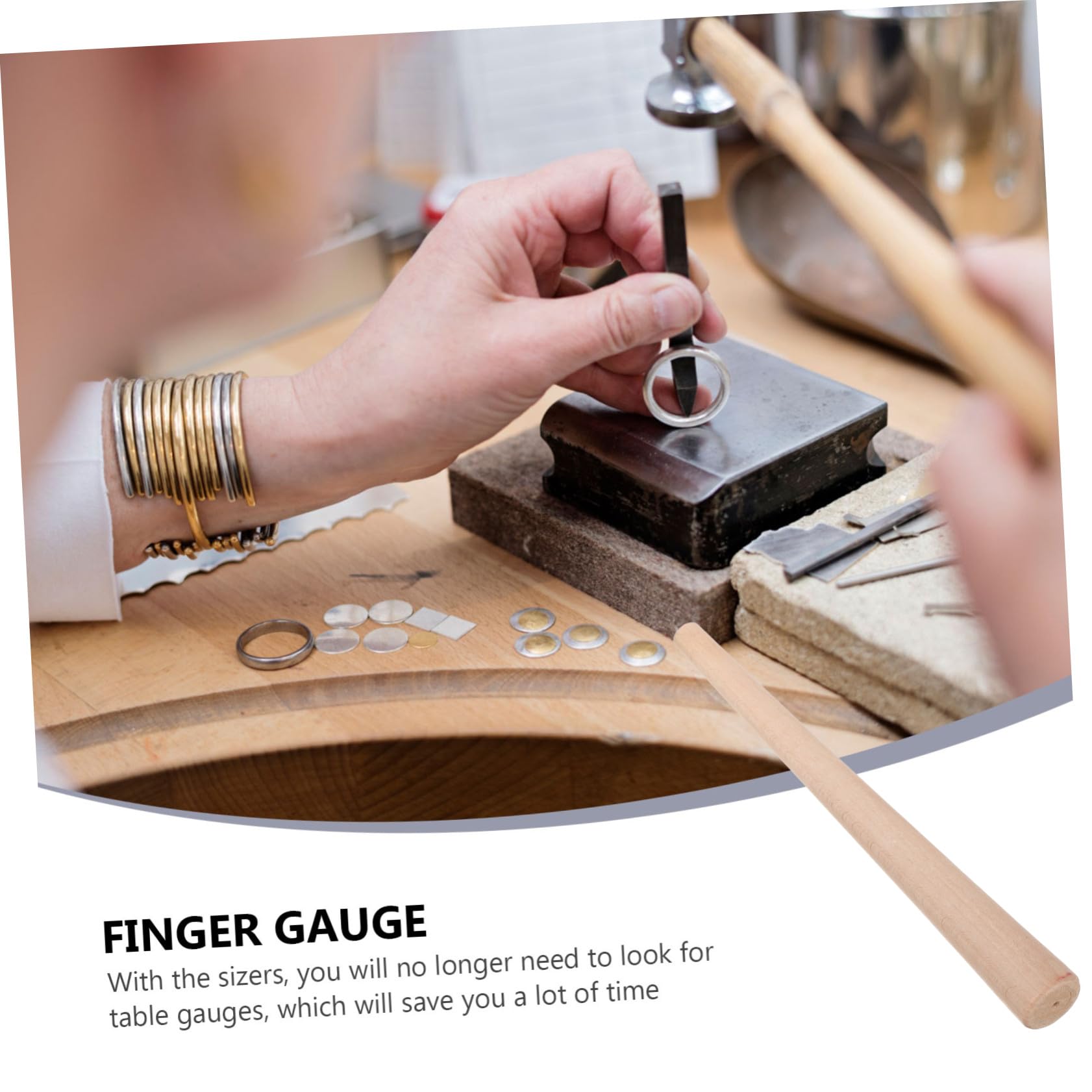 SOIMISS Kit de Reparación de Joyas con Mandril y Martillo de Goma para Moldear y Ajustar Anillos de Madera Herramienta Portátil para Joyería DIY y Profesionales