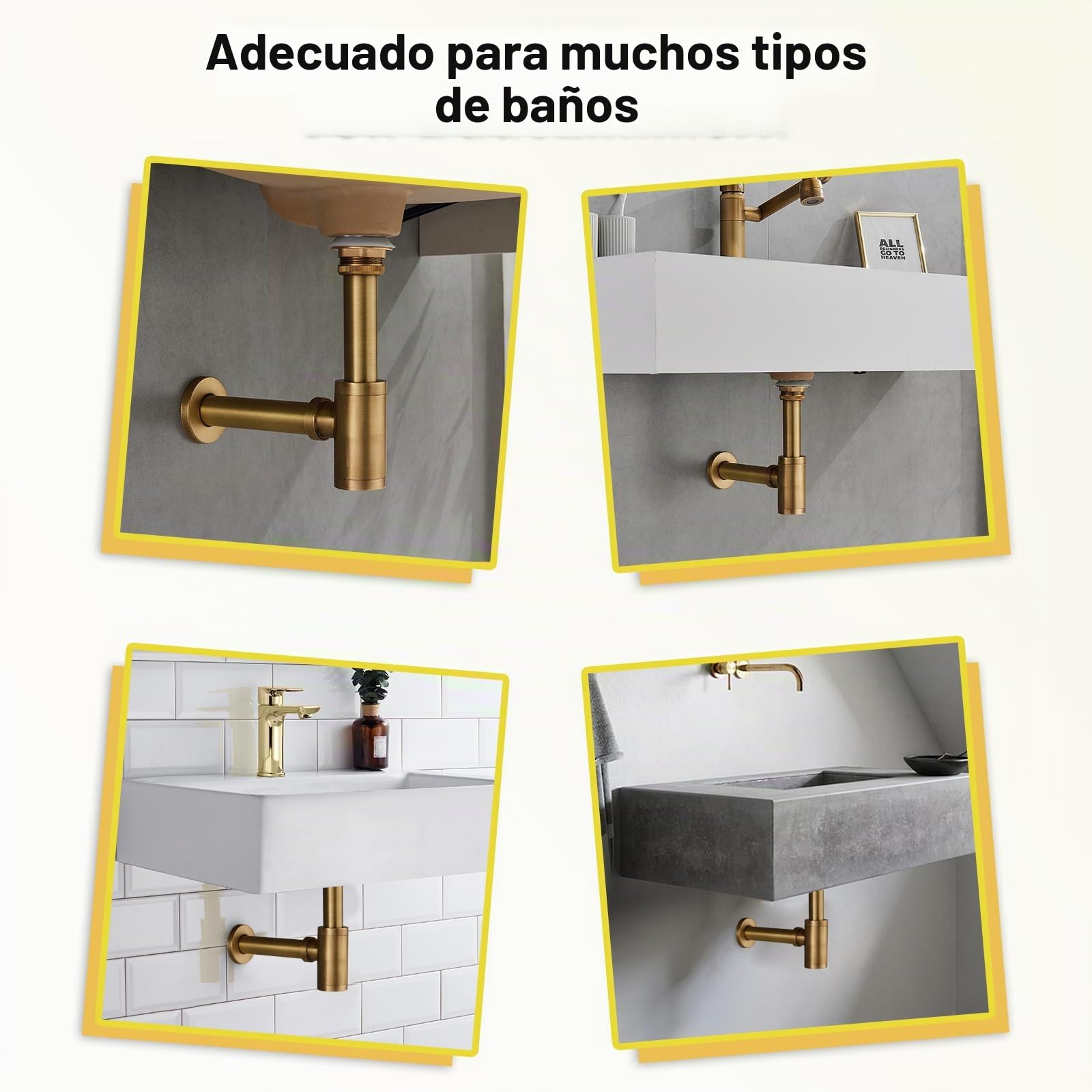 Juego de sifón y desagüe universal para lavabo sin rebosadero, desagüe Pop Up sin rebosadero, incluye juntas, diseño sifón lavabo para baño, latón antiguo