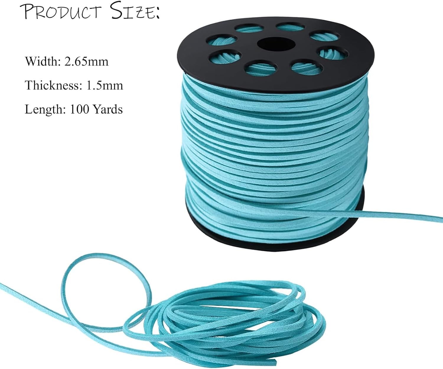 2.65mm x100 Yards Flat Suede Cord, Leather String with Roll Spool, Faux Leather Cord for Jewelry Making, Necklaces, Bracelets, Dream Catchers and DIY Crafts (Sky Blue)