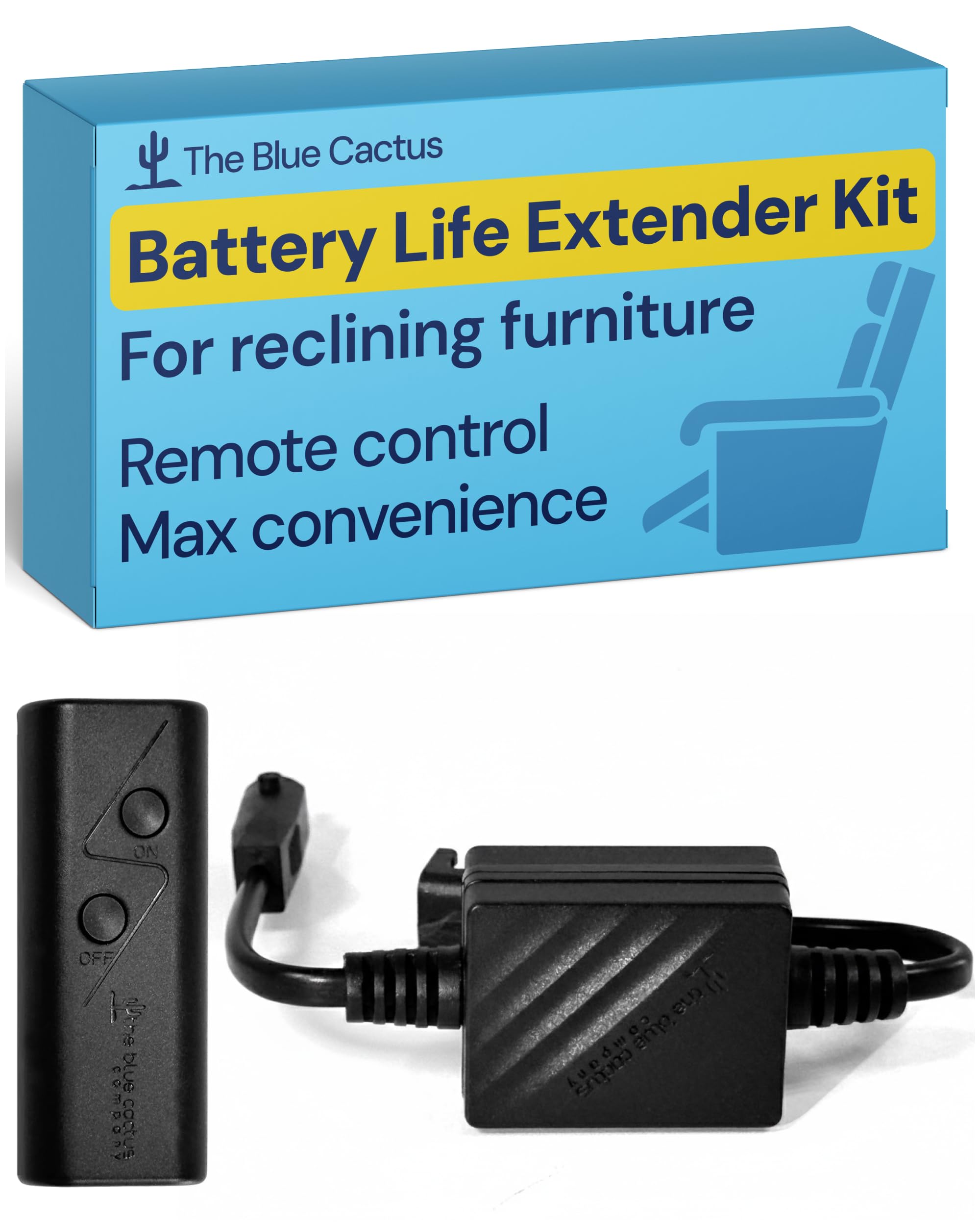 blue cactus recliner battery life extender kit - remote kill switch to stop ghost drainage - convenient remote control switch for recliners, loveseats and sofas