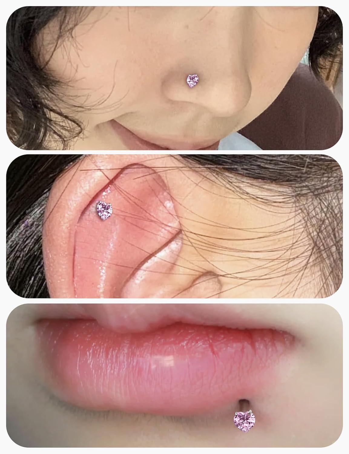 20G 18G 16G Internally Threaded Astm F136 Titanium Nose Ring Studs Flat Back Studs Earrings G23 Titanium Tragus Helix Conch Cartilage Earrings Piercing Jewelry For Women Men Clear Pink CZ - Image 5