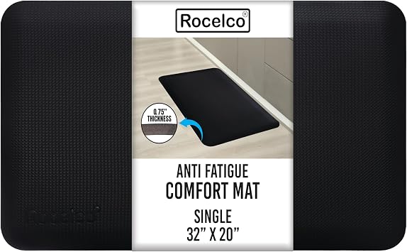 Rocelco Anti Fatigue Standing Floor Mat, 30"x20" Heavy Duty Ergonomic Cushioned Comfort Foam, Waterproof Non-Slip Kitchen Rug for Home Office Kitchen Laundry, Black, R MAFM