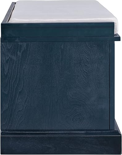 Miniatura 9 de Banco de almacenamiento con 2 cajones y 2 armarios, banco de zapatos de madera de pino con cojín extraíble para sala de estar, entrada, 42.5