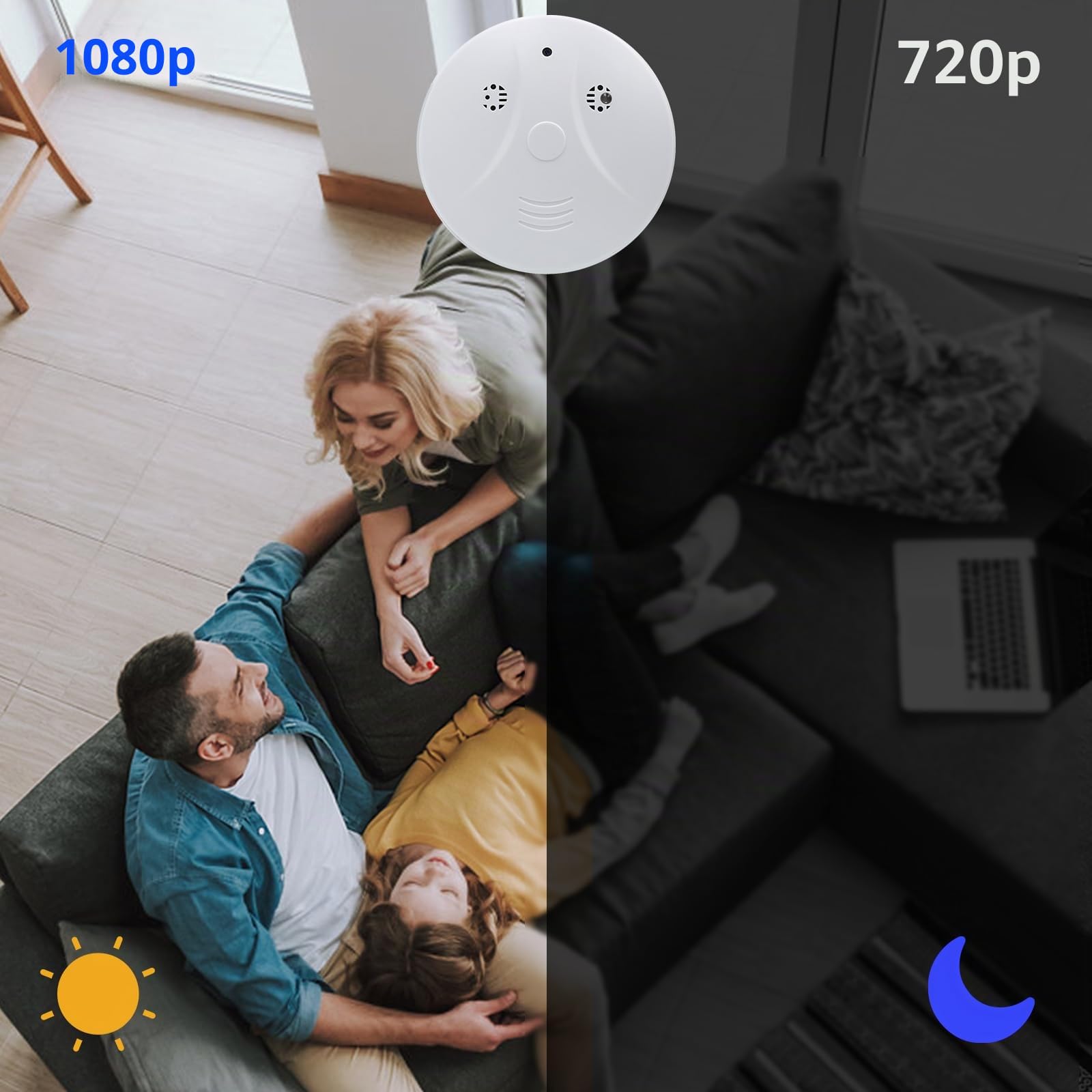Cámara Espía, MiniCámara Oculta Detector de Humo WiFi 2.4/5GHz | 120°＆1080p Vigilancia Inalámbrica, Visión Nocturna IR, Detección Movimiento , Grabación en Bucle,Para Interio,App Android/iOS