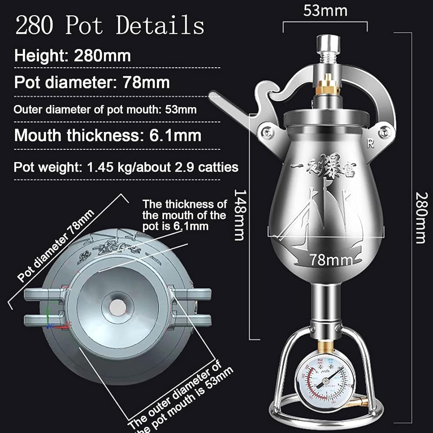 Máquina De Palomitas De Maíz De Acero Inoxidable, Máquina para Hacer Palomitas con Fuego Abierto, Máquina De Palomitas Manual, Olla A Presión para Fiestas Familiares., 300ml