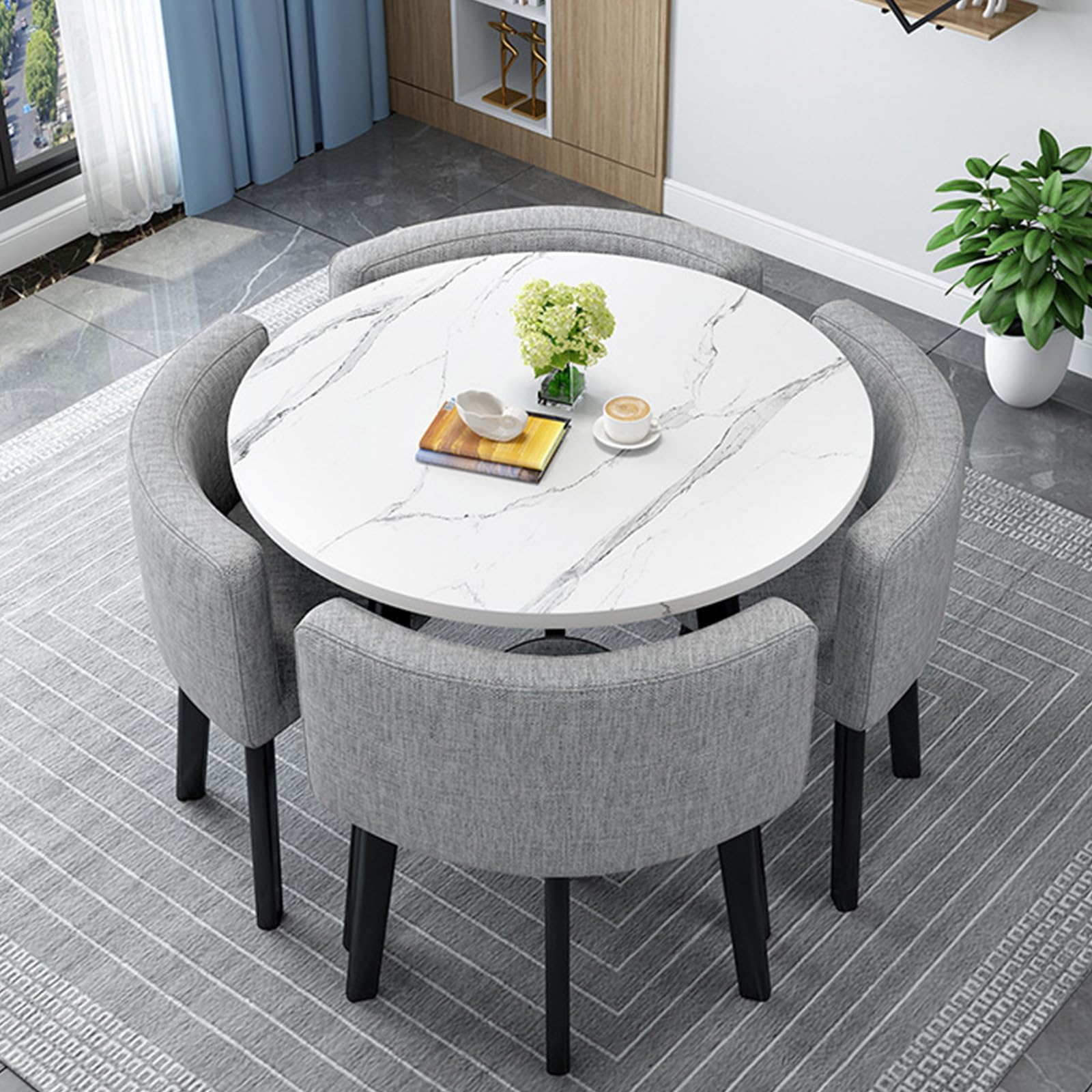 OLSKFUH Compact Square/Round Dining Table Set With 4 Chairs - Modern Space-Saving Dining Room Furniture For Small Spaces Balconies Living Rooms And Kitchens 80Cm/31.5In,Clotho-80cm/31.5in