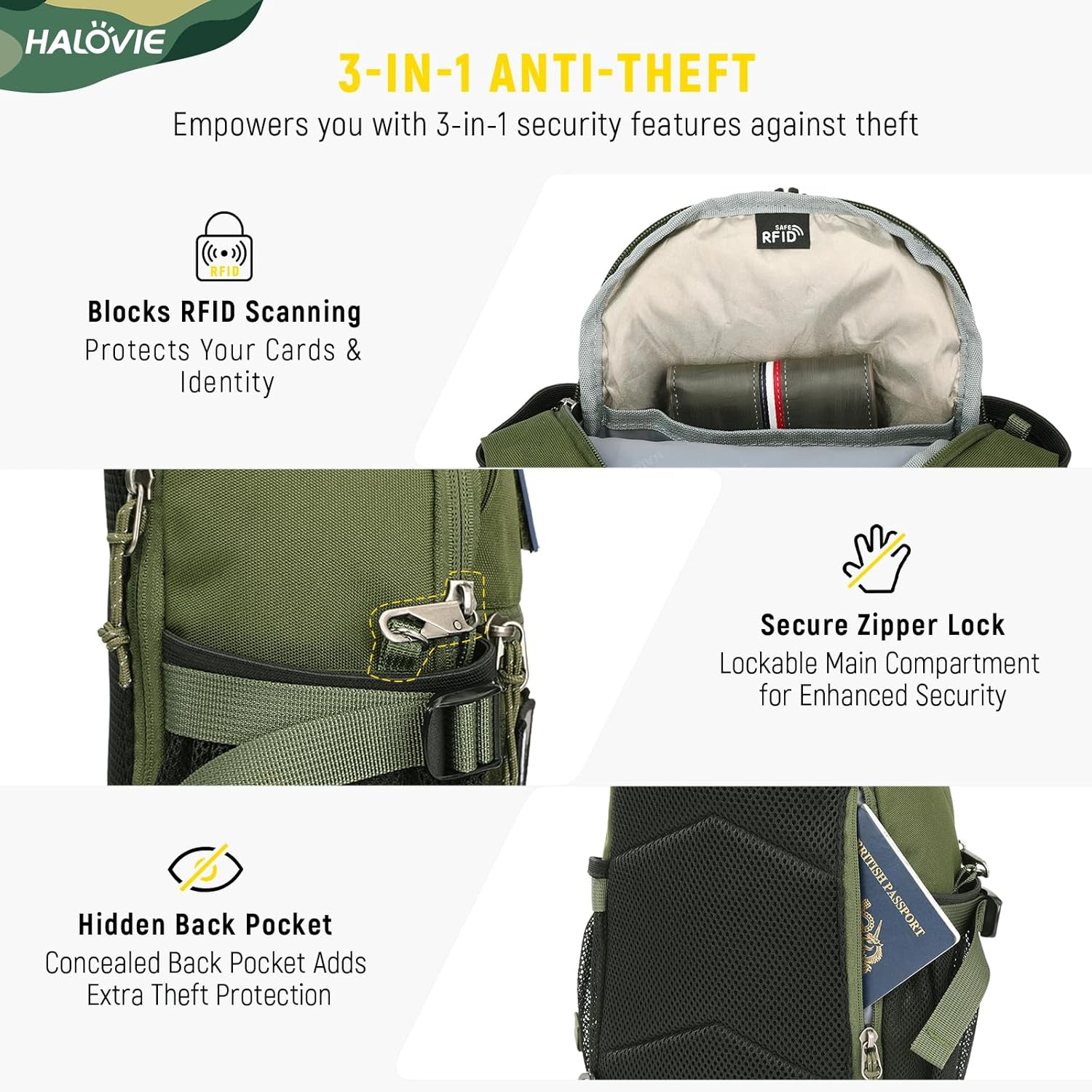 HALOVIE Crossbody Sling Bag Anti Theft RFID Sling Backpack Lightweight Travel Hiking EDC Tactical Chest Shoulder Pack Gift for Men - Image 2