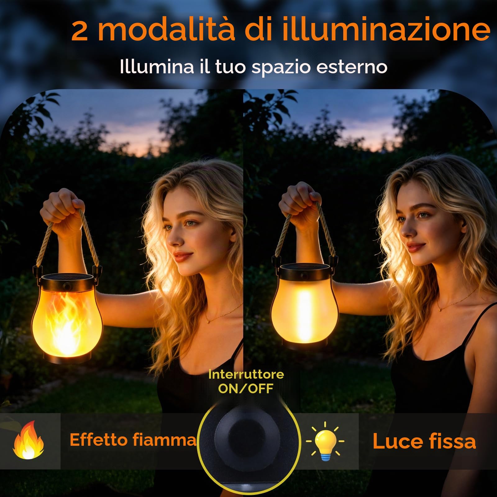 2 Pezzi Luci Solari da Giardino Effetto Fiamma 22 LED, Torce Solari da Esterno Impermeabili IP65 con Danza Fiamma Realistica, Illuminazione Solare Automatica Dusk to Dawn per Patio Vialetto Prato