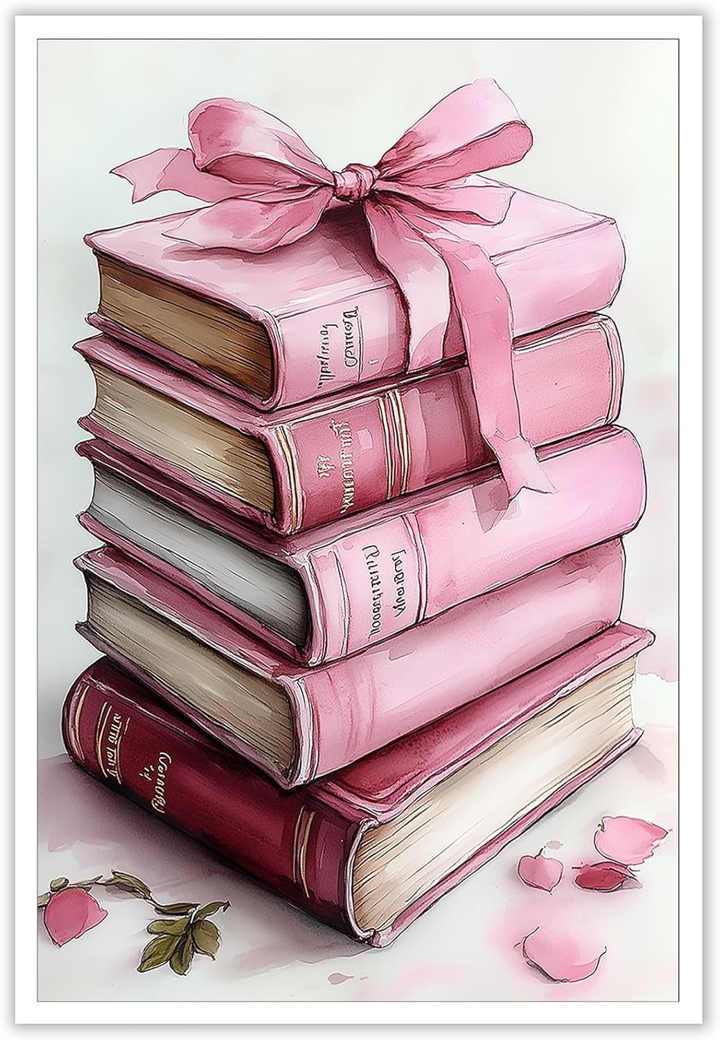 Libros de lazo rosa de moda, arte de pared, bonito libro femenino, cinta de lazo, pósteres de lona de coqueta, impresiones estéticas para habitación