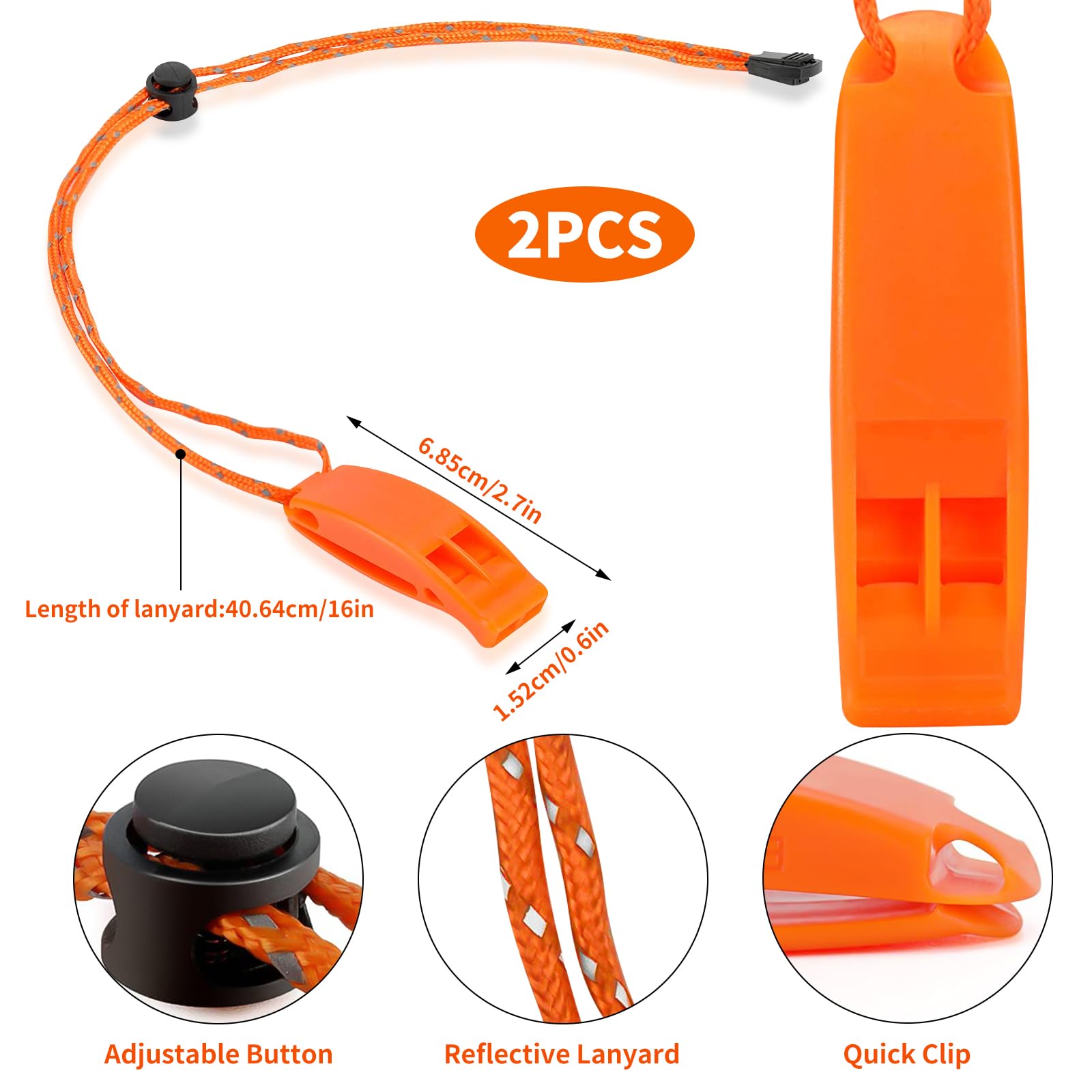 EKKONG Silbato de Supervivencia 120dB con cordón, Pack de 2 Silbato de Emergencia para Kayak, Navegación, Natación, Senderismo, Camping, Escalada