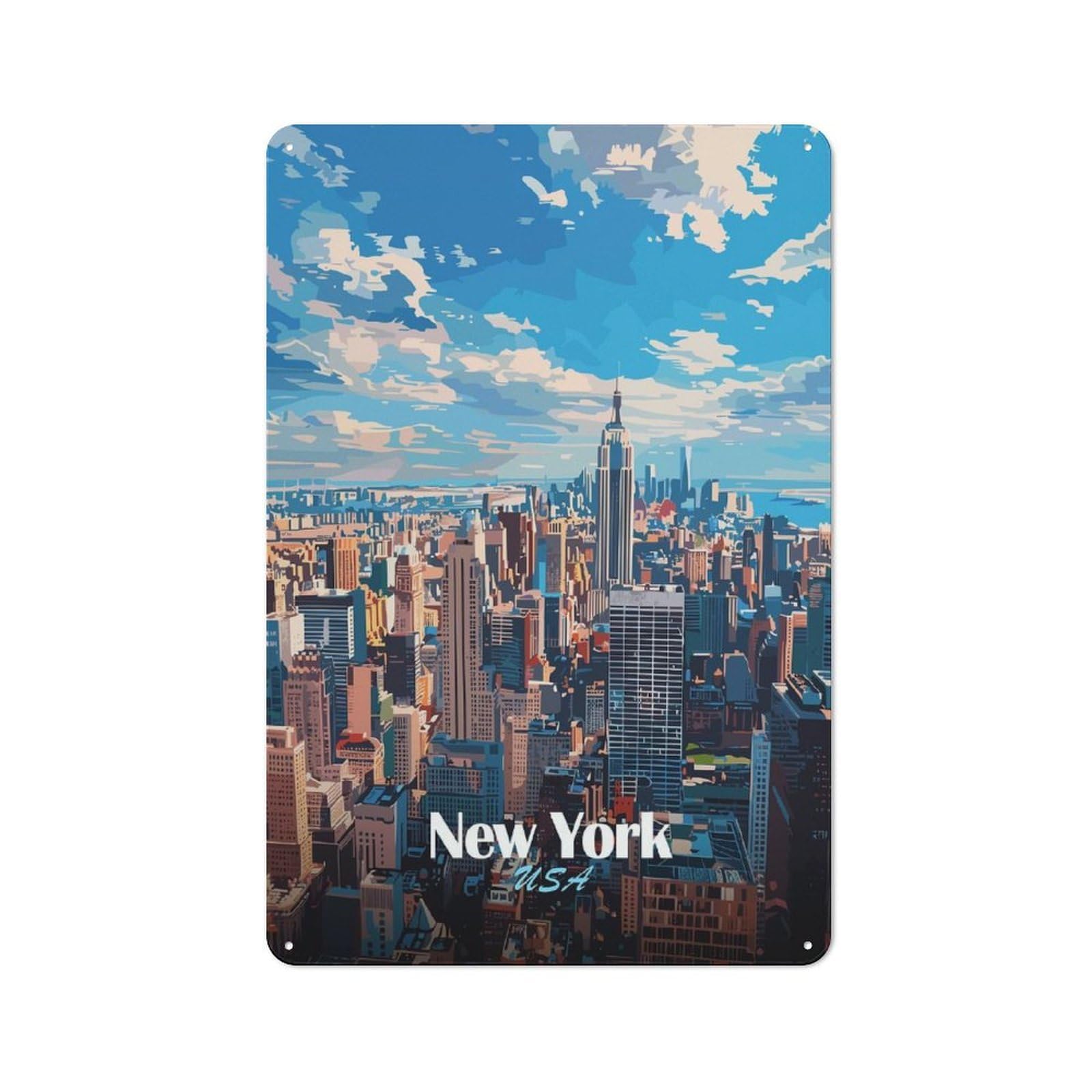 Junmoney Style-19 Workshop Style New York City Skyline(2) Decorative Metal Plaque 30X20cm, Shed Wall Plaque For Tool Room, Garage, Studio Or Home Bar