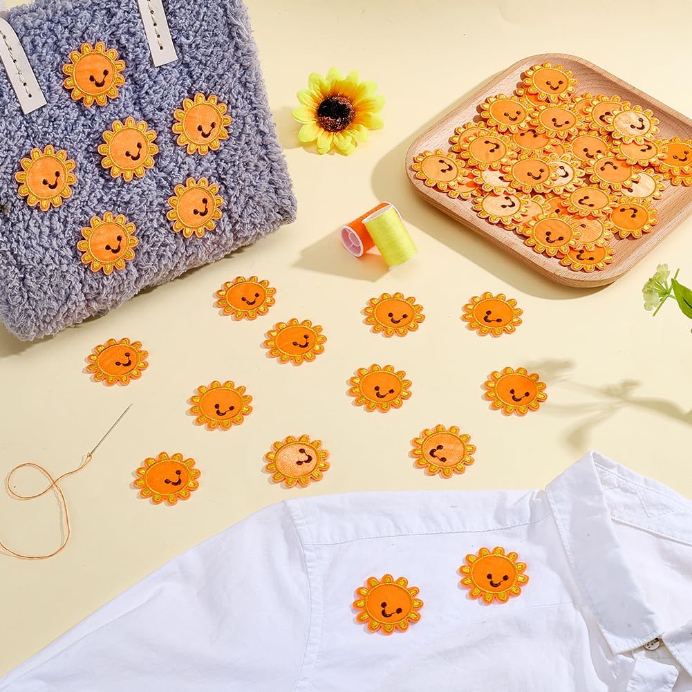 PH PandaHall 50pcs Smiling Sun Iron on Patches, Sunshine Patches Sew on Embroidered Applique for Clothing Jackets Jeans Hats Backpacks Dress DIY Accessories, 1.57inch