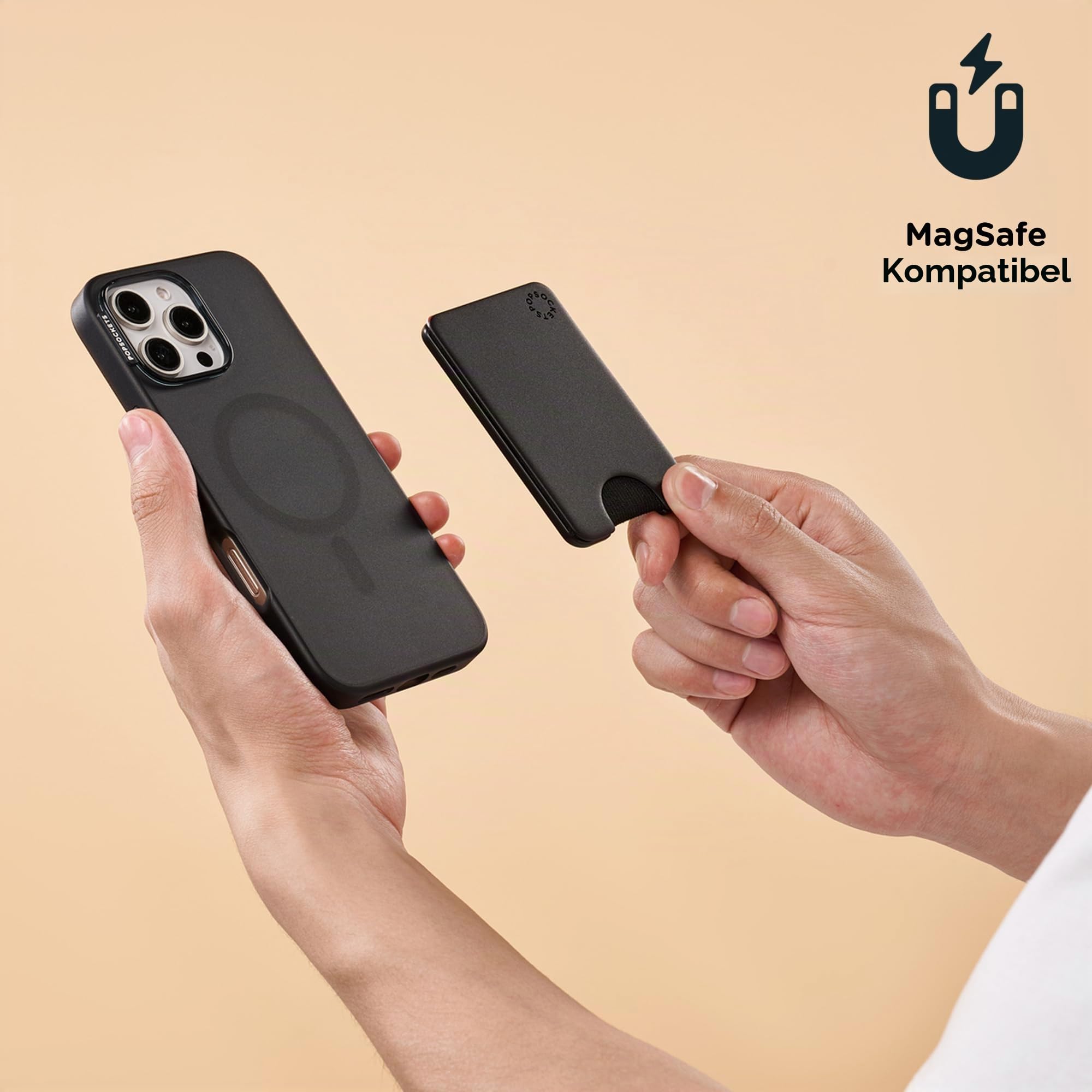 PopSockets Handy-Wallet für MagSafe, Kartenhalter ohne Grip, Black - Black