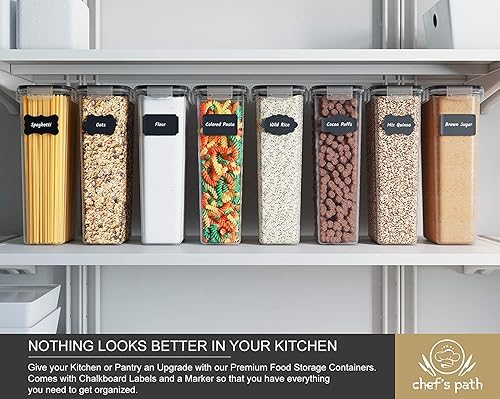 Miniatura 4 de Chef's Path - Juego de caja de almacenamiento de cocina - 8 tarros herméticos para almacenar espaguetis, pasta, harina, cereales, conservación de