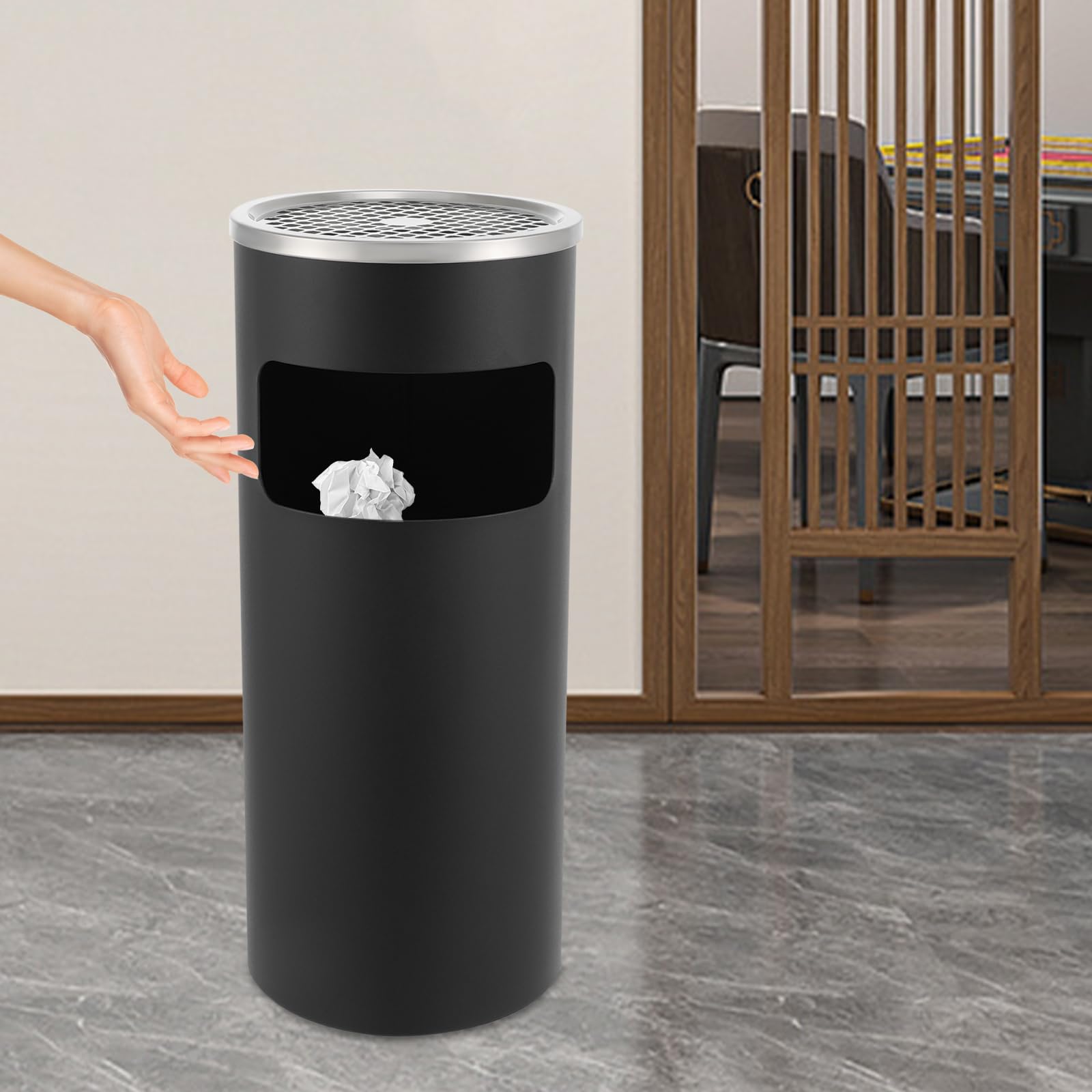 Ouverture LatéRale De La Poubelle Vertical ExtéRieur Poubelle Compacte Pratique Seau intérieur Amovible Résistante Conteneur Alimentaire Adapté Ascenseurs Bureaux Chambres HôTels Noir