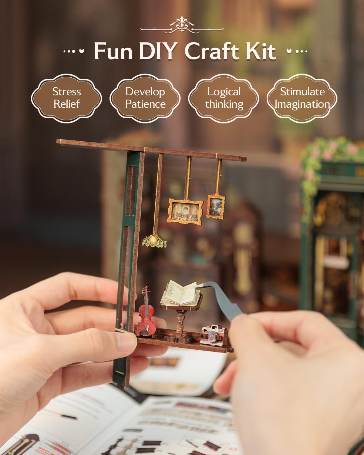 CUTEBEE Book Nook Kit - DIY Miniatur Haus Kit für Erwachsene, Jugendliche und Anfänger, DIY House Bibliothek Tiny House Bookshelf Decor 3D Puzzle, Geschenke für Familie, Freunde (Owl Bookstore)