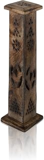 Wooden Incense Stick & Cone Burner Holder Tower Large Organic Eco Friendly Ash Catcher Agarbatti Holder Rustic Style Hand Carved for Meditation Yoga Aromatherapy Home Fragrance Products