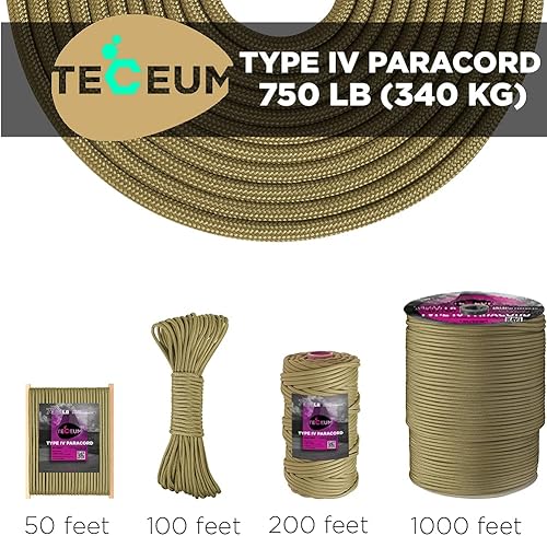 Miniatura 193 de TECEUM Cuerda de paracaídas de 750 libras – 1000 pies / 200 pies / 120 pies / 100 pies / 50 pies – Cuerda de paracaídas para campamento, Camuflaje