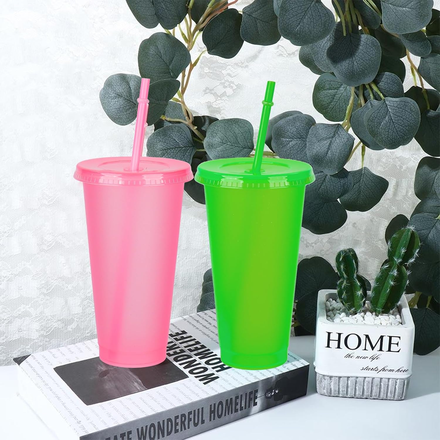 12 Pcs Pink and Green Cup Party Favors Party Tumbler with Lids and Straws Crown & Witch Hat Movie Fan Gifts Accessories Plastic Travel Mug for Birthday - Image 4