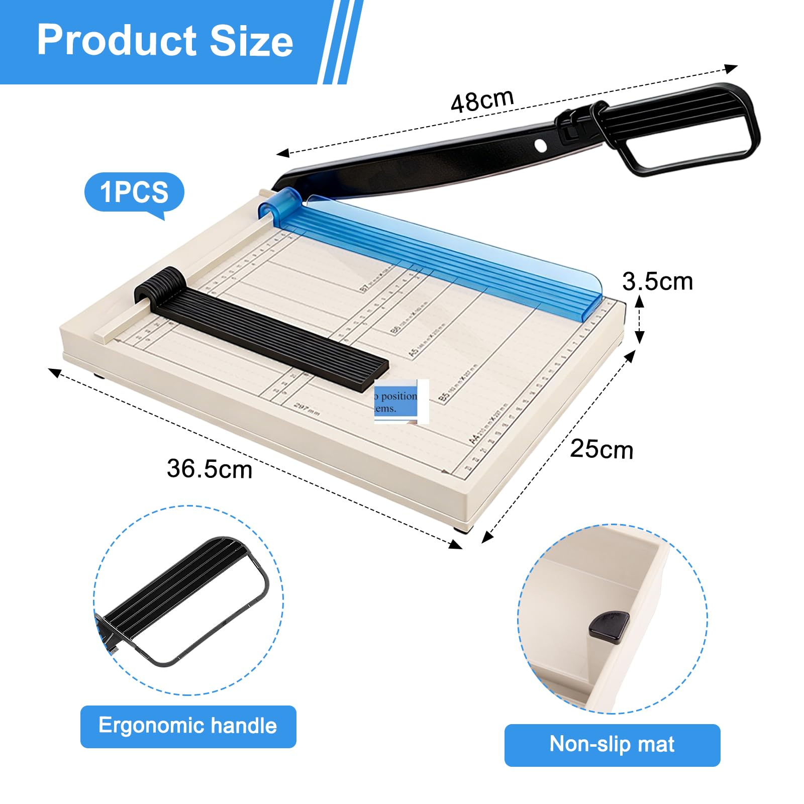 Hebelschneider A4 aus Metall, Papierschneider A4 Manuelle Hebelschneider, mit 5 Ordnern, Schneidemaschine für Fotos, Karten, Karton, Pappe und Papier, Papierschneider für Büro, Zuhause oder Schule