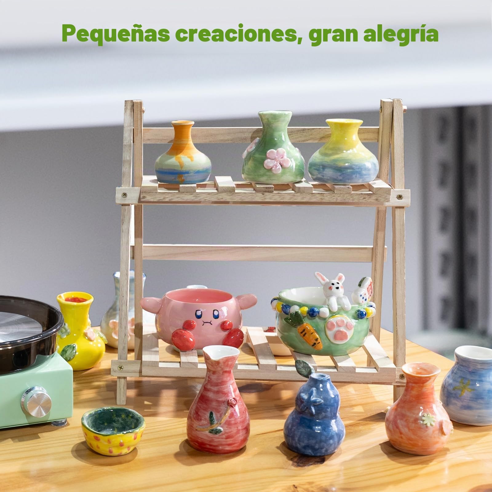 Kit de Torno de Cerámica Mini – Plataforma de 6" con Rotación en Dos Sentidos, Rueda de Arcilla, Estructura Metálica y Bandeja Extraíble, Incluye 18 Herramientas de Escultura para Principiante