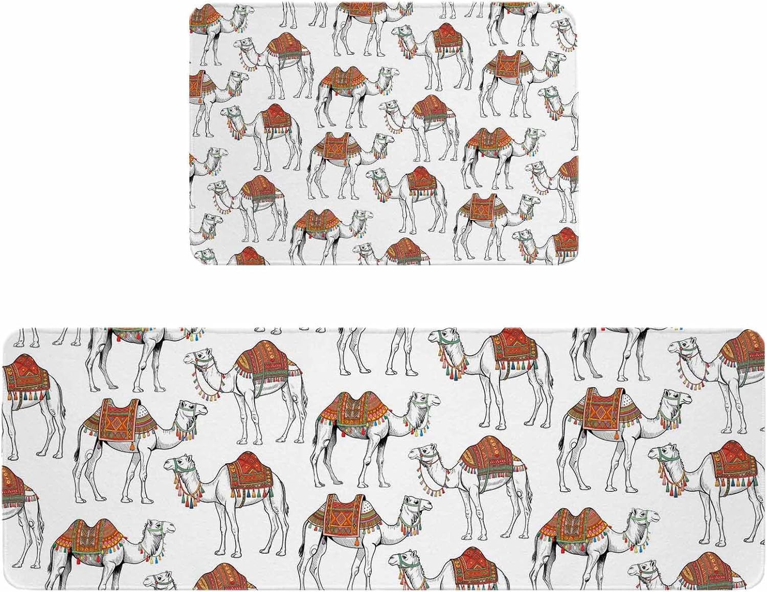 Desert Sand Camel Kitchen Rugs and Mats Set of 2, Non-Slip Kitchen Sink Mat, Summer Tropical Animals Vintage Beige Washable Doormat Bathroom Rugs Runner for Bedroom/Living Room 17.7"x30"+17.7"x59"
