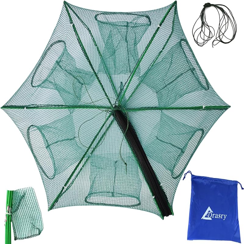 Drasry Black Fishing Bait Trap Foldable Fish Net for Minnow Crab Crayfish Crawdad Shrimp Trap Cast Net Dip Cage Collapsible Easy Use 4 6 Hole Fishing Accessories