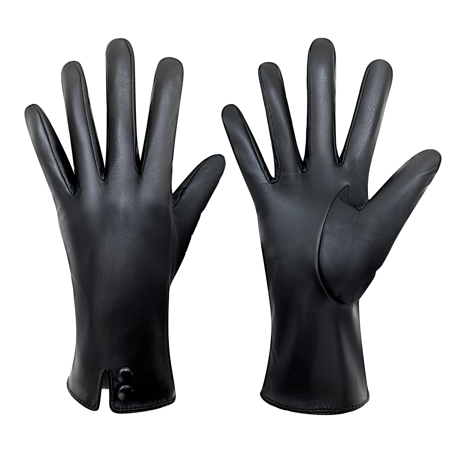 Womens Winter Leather Gloves Thermal Warm Polyester Lining Touchscreen Windproof Driving Commute Black