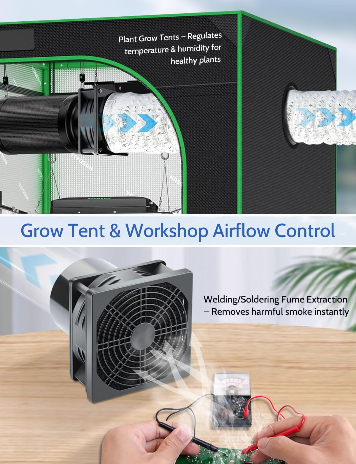 Wathai Ventilatore tubolare da 120 mm, 100 mm, ventilatore di scarico 230 V, 220 V, con regolatore di velocità continuo, ventola per bagno, cucina, tenda da terra, garage, PC computer