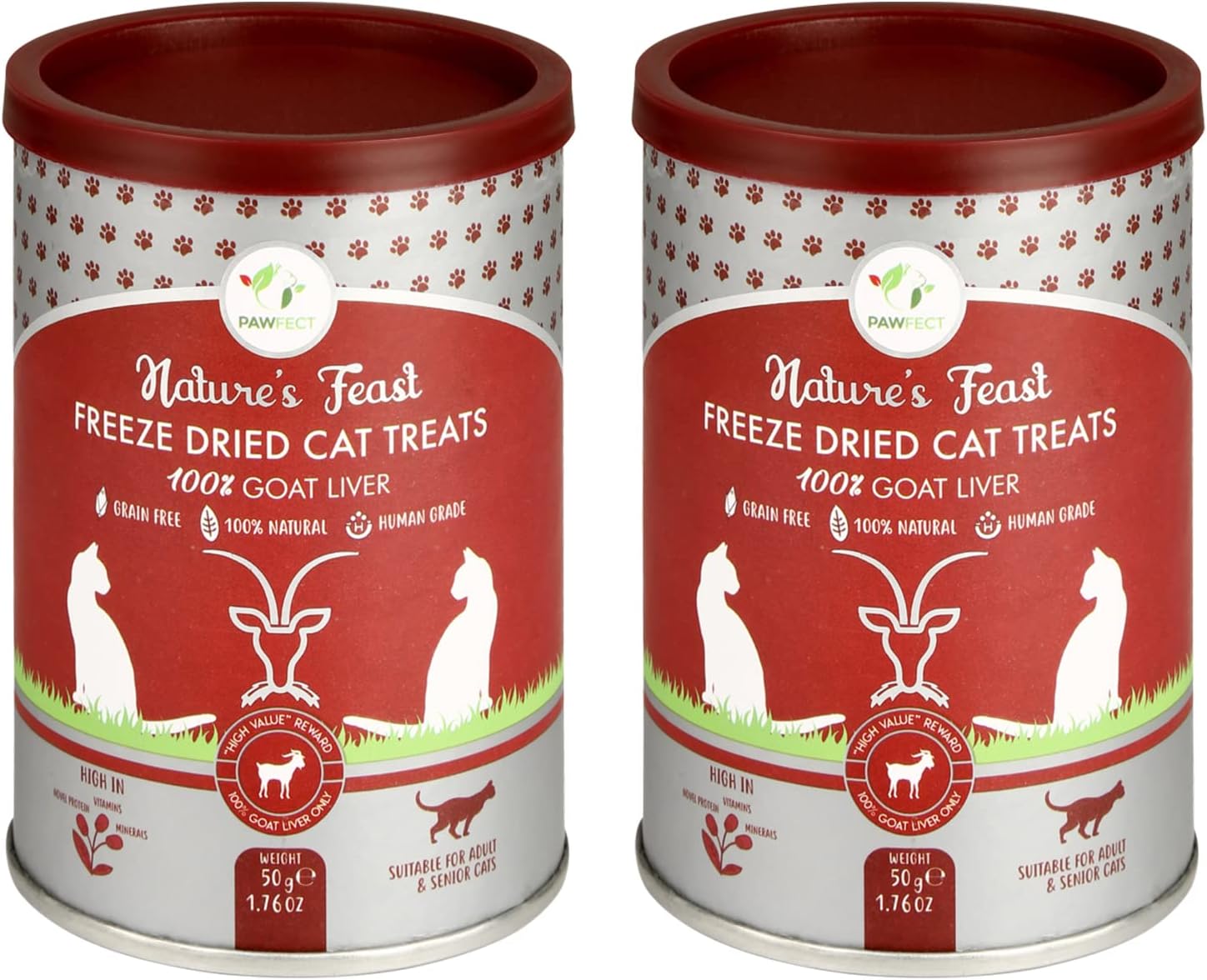 Pawfect Nature's Feast Freeze Dried Cat Treats | 100% Natural Goat Liver Treat | Single Ingredient | Grain Free | Training Treat | Food Topper for Cats (50g/1.76oz)