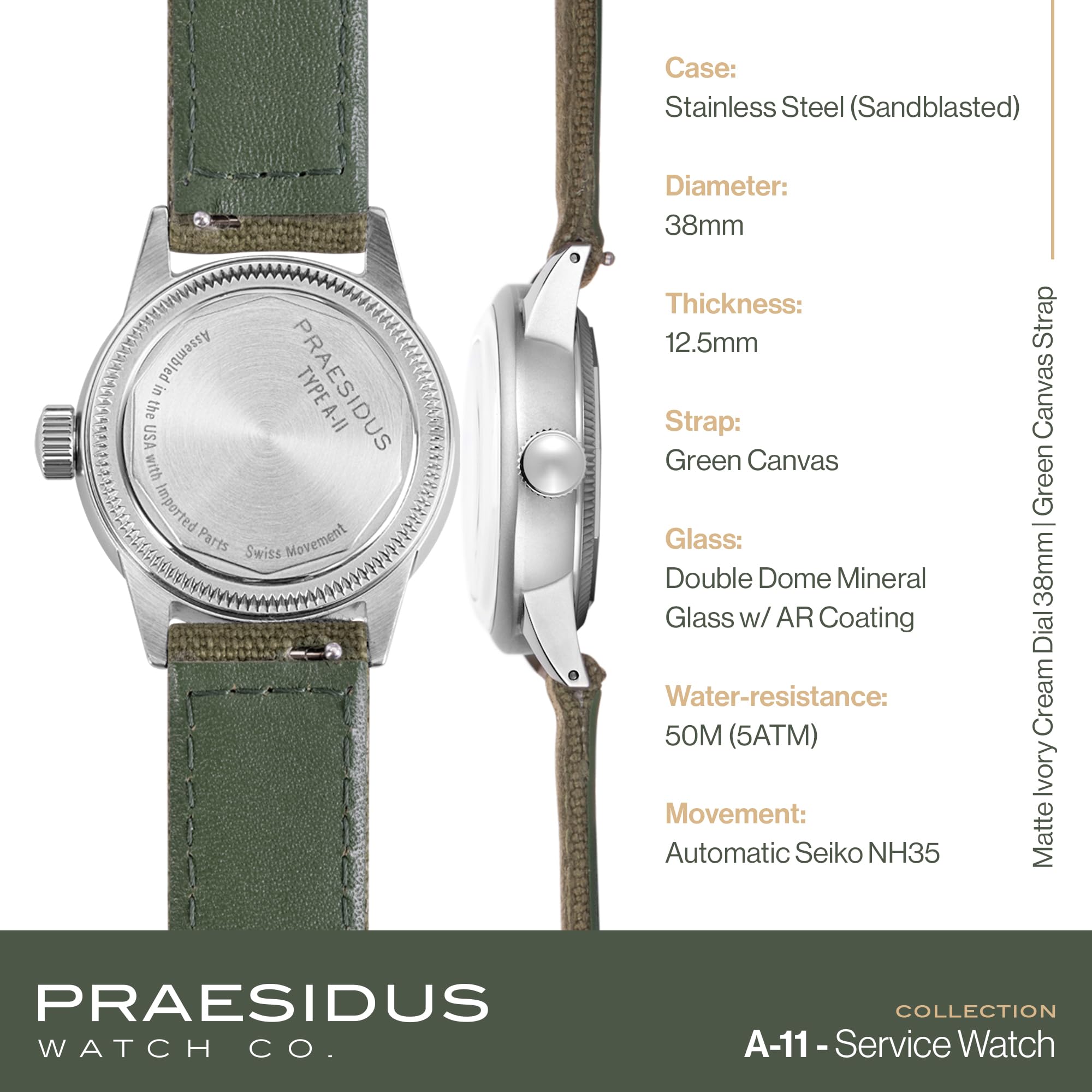 PRAESIDUS A-11 Service Watch Men's Automatic WW2 - Dettaglio