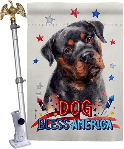 Breeze Decor Juego de bandera patriótica de caoba Rottweiler House Flag Eagle para perro, cachorro, pata mimada, pelo canino, mascota, naturaleza,