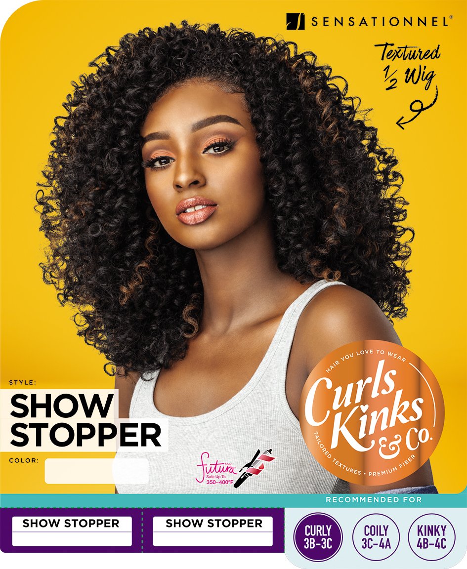 Sensationnel Curls Kinksandco Half Wig - The Show Stopper Instant Weave Drawstring Cap for Natural 3C to 4C Hair Textures (1B OFFBLACK)