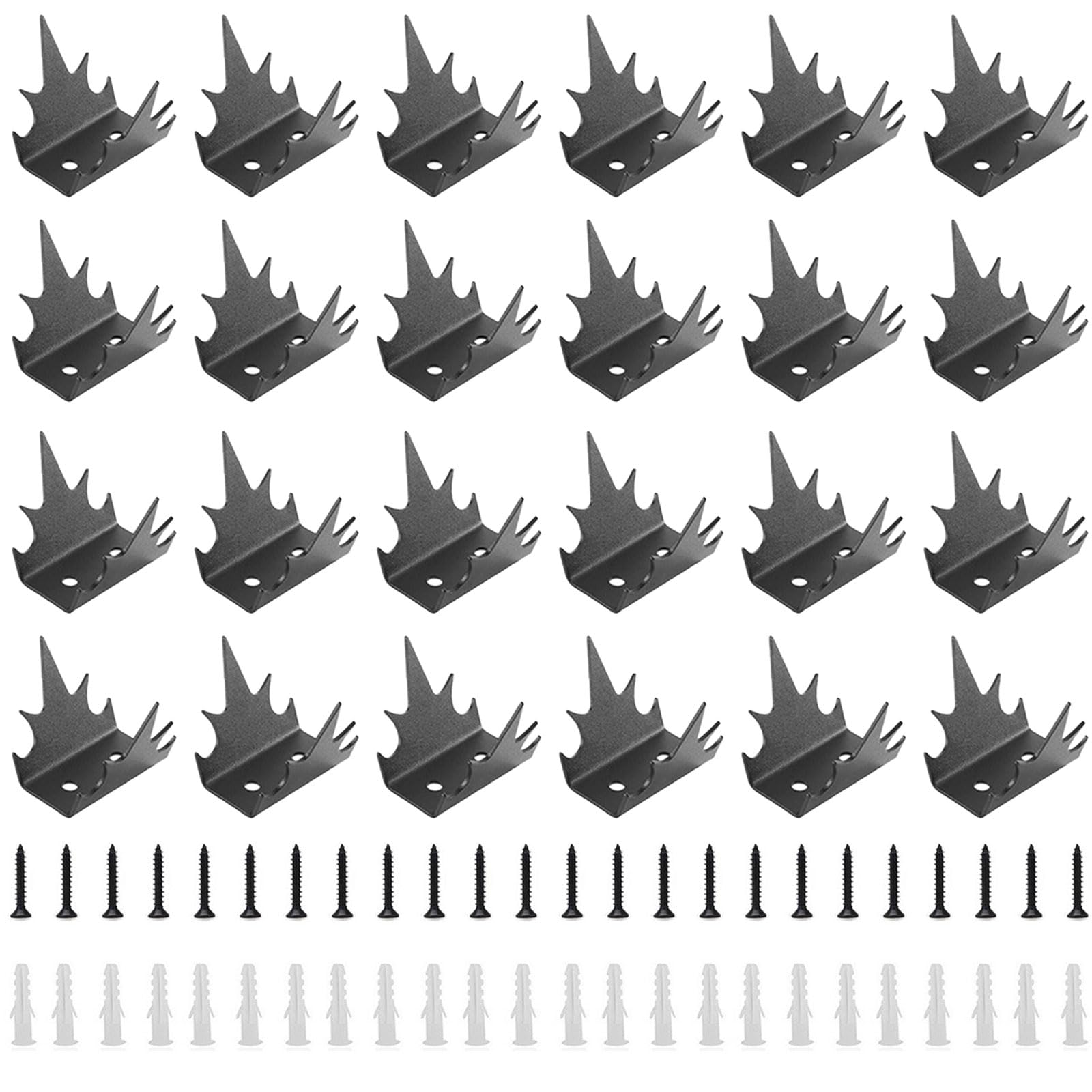 Set di 24 piccioni in metallo con viti, punte a forma di montagna per dissuadere uccelli, gatti, procioni, per pareti e recinzioni, balconi, finestre, tetto, nero